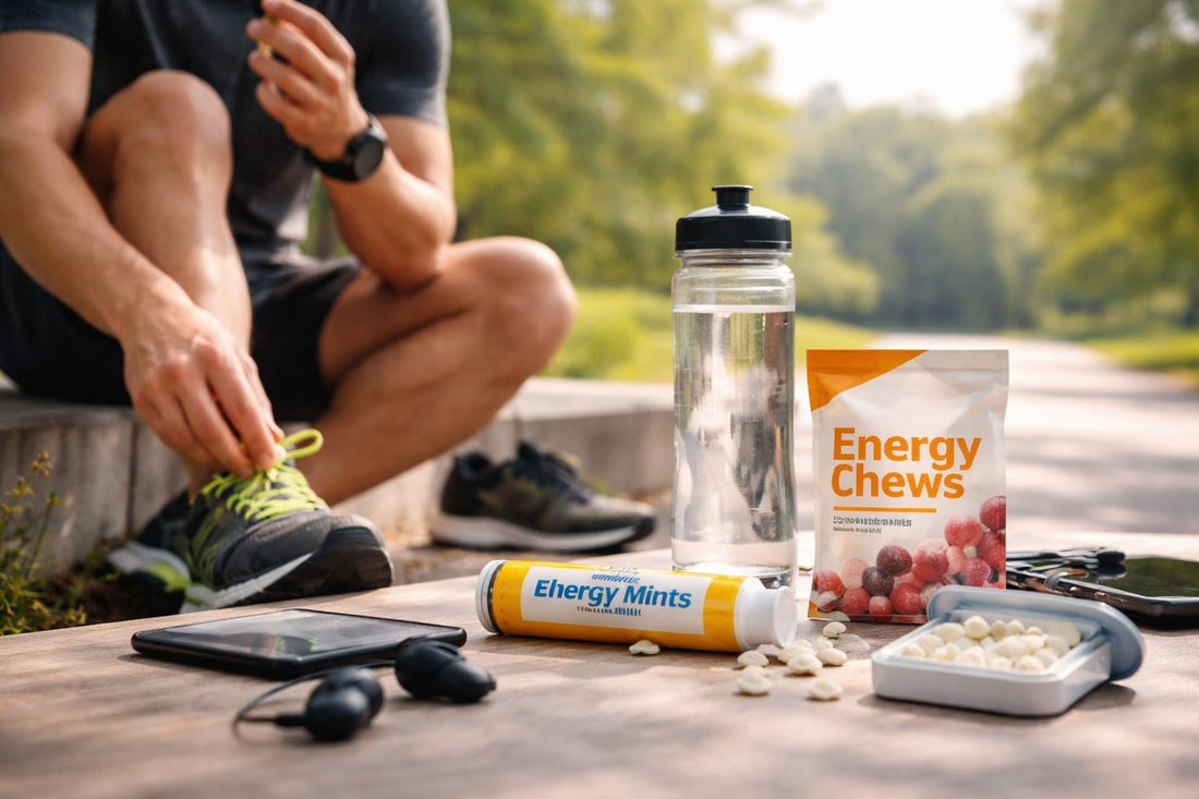 runner using energy mints during training session