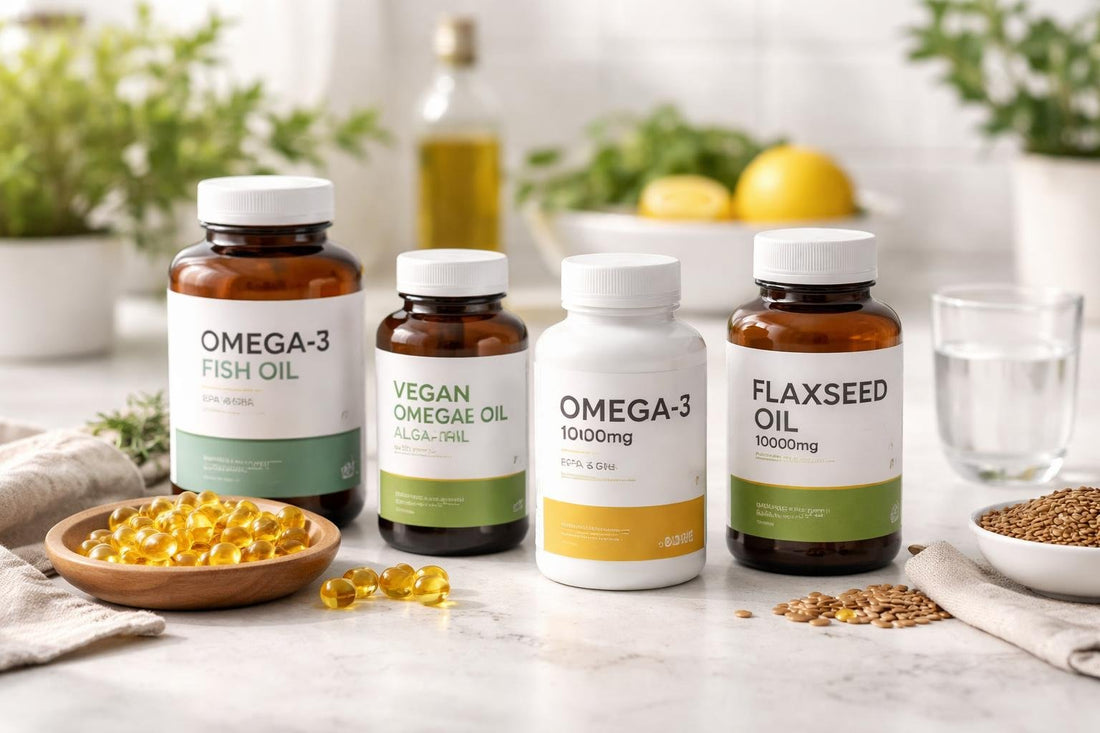 selection of essential fatty acid supplement bottles