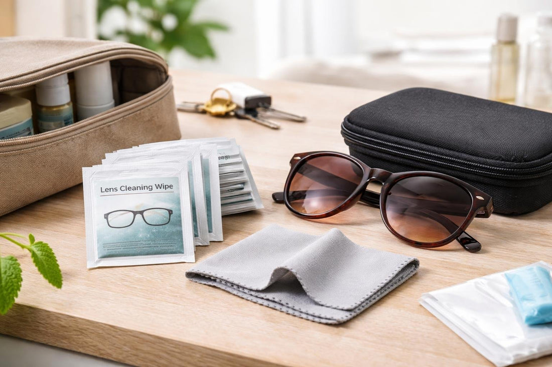 compact travel eyeglass cleaning wipes and microfibre cloths