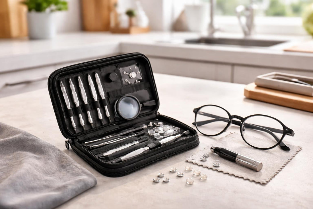 Compact eyeglass repair kit with tools and spare screws