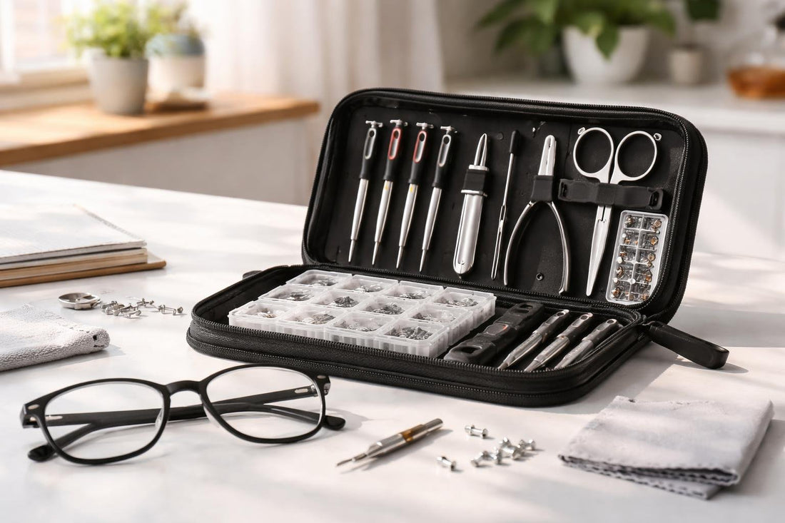 eyeglass repair kit with screwdrivers and nose pads