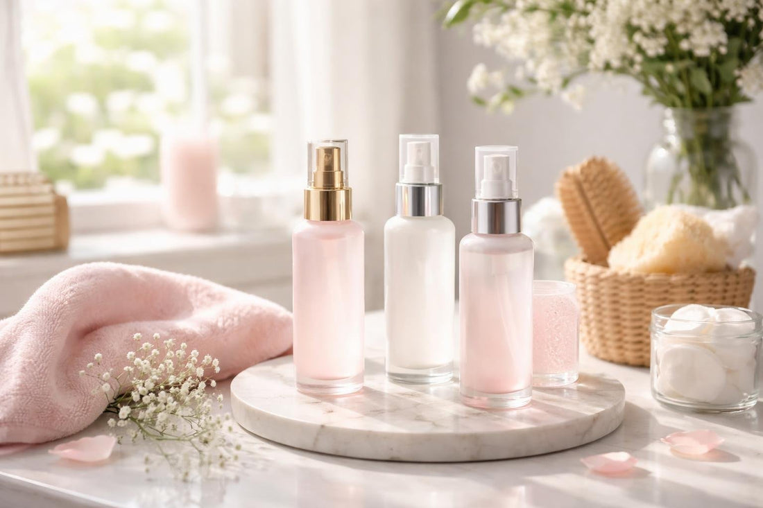 Woman applying feminine deodorant spray in summer outdoors