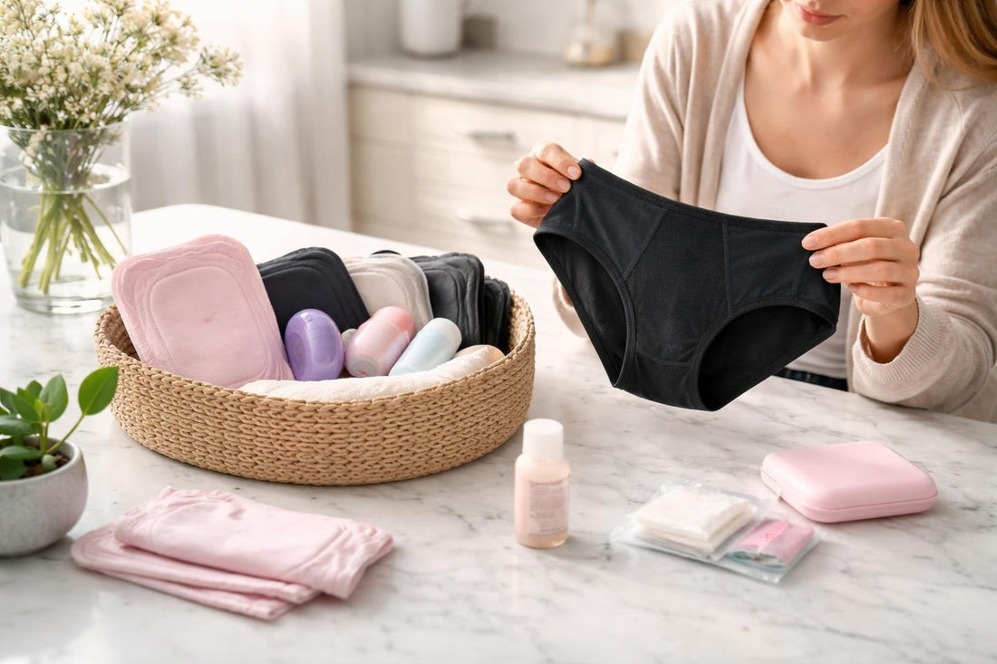 London mum checking leak-proof feminine hygiene kit