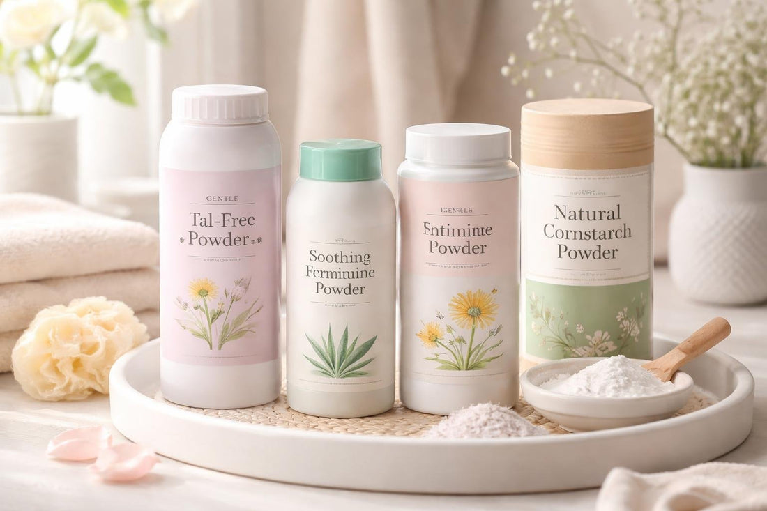 Assorted feminine powder products for sensitive skin