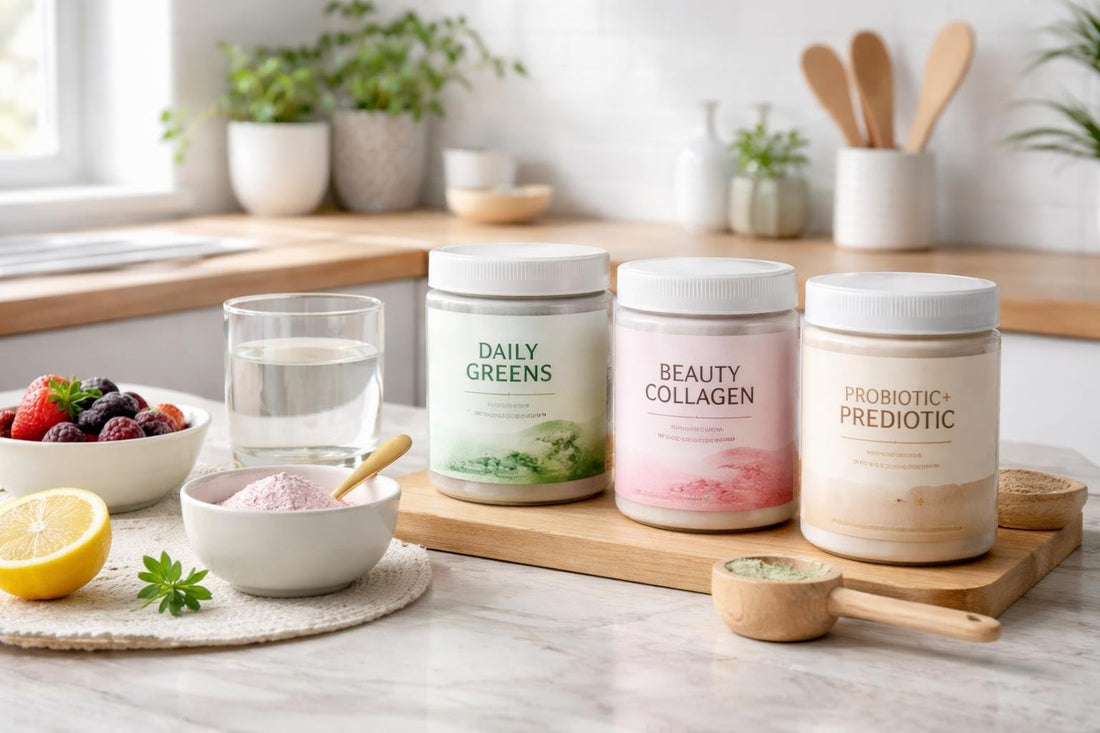 Beginner-friendly feminine powder range options on a kitchen counter