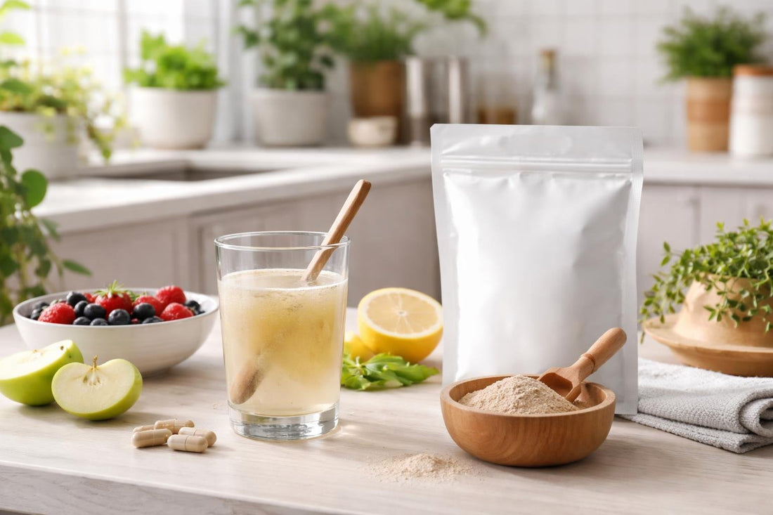 Fibre supplement powder mixed in water for daily gut support