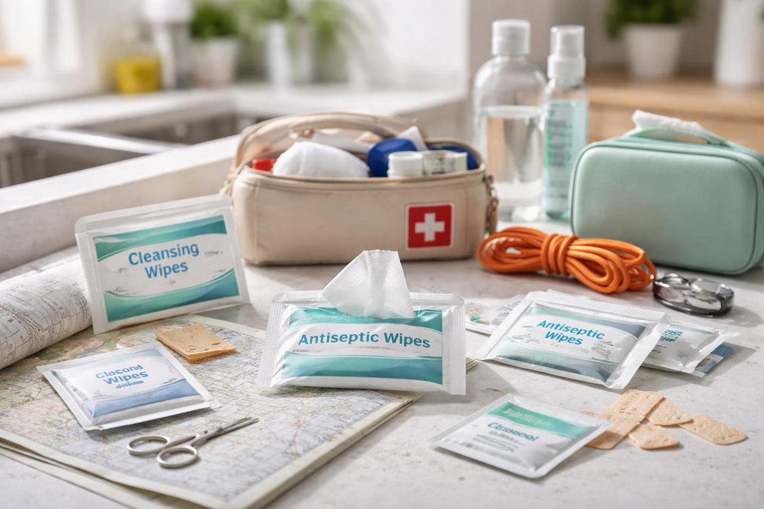 First aid cleansing wipes travel kit selection