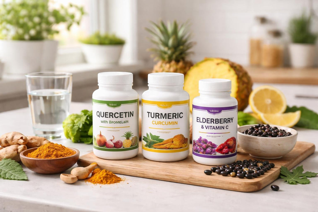 Flavonoid supplement bottles and natural ingredients