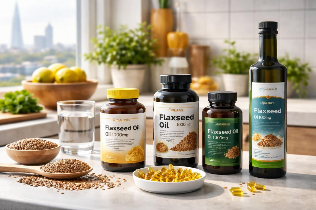 selection of flax seed oil supplements in London shops