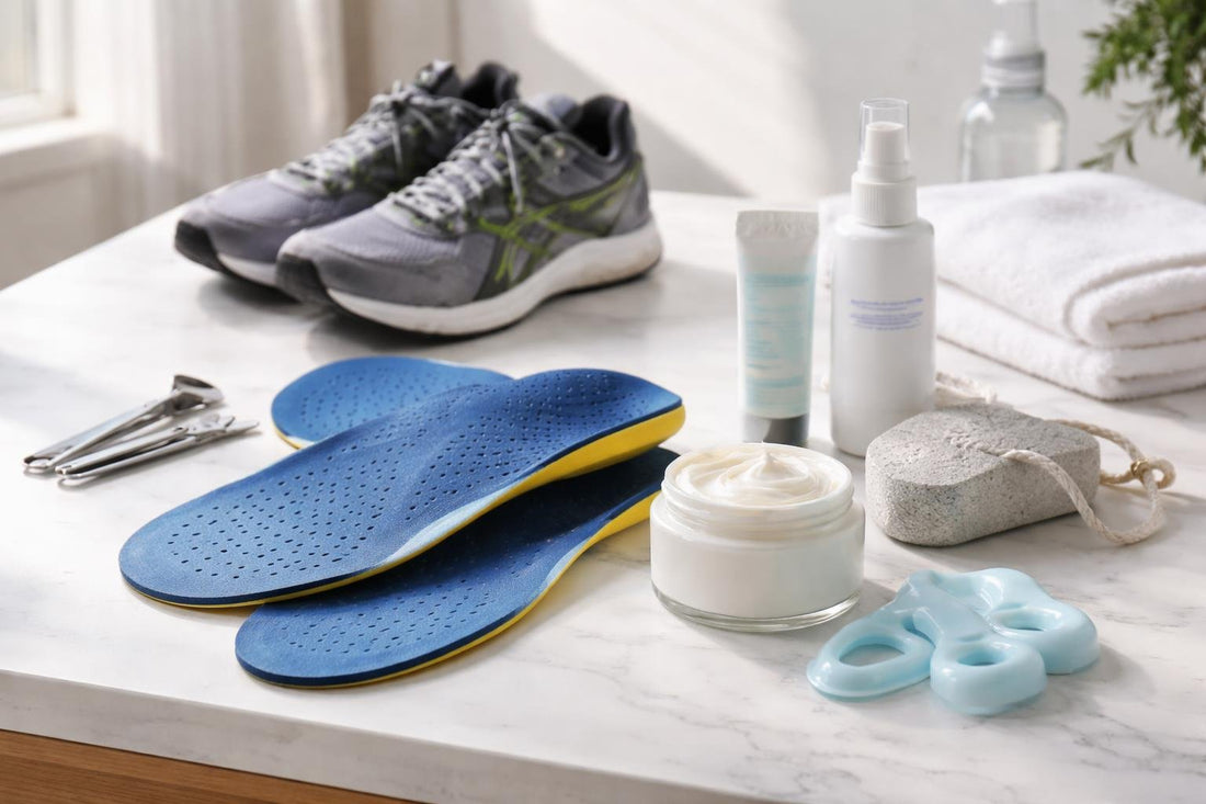 London runner checking foot care essentials and insoles