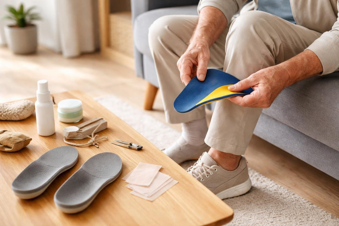 Senior using supportive insoles for foot health