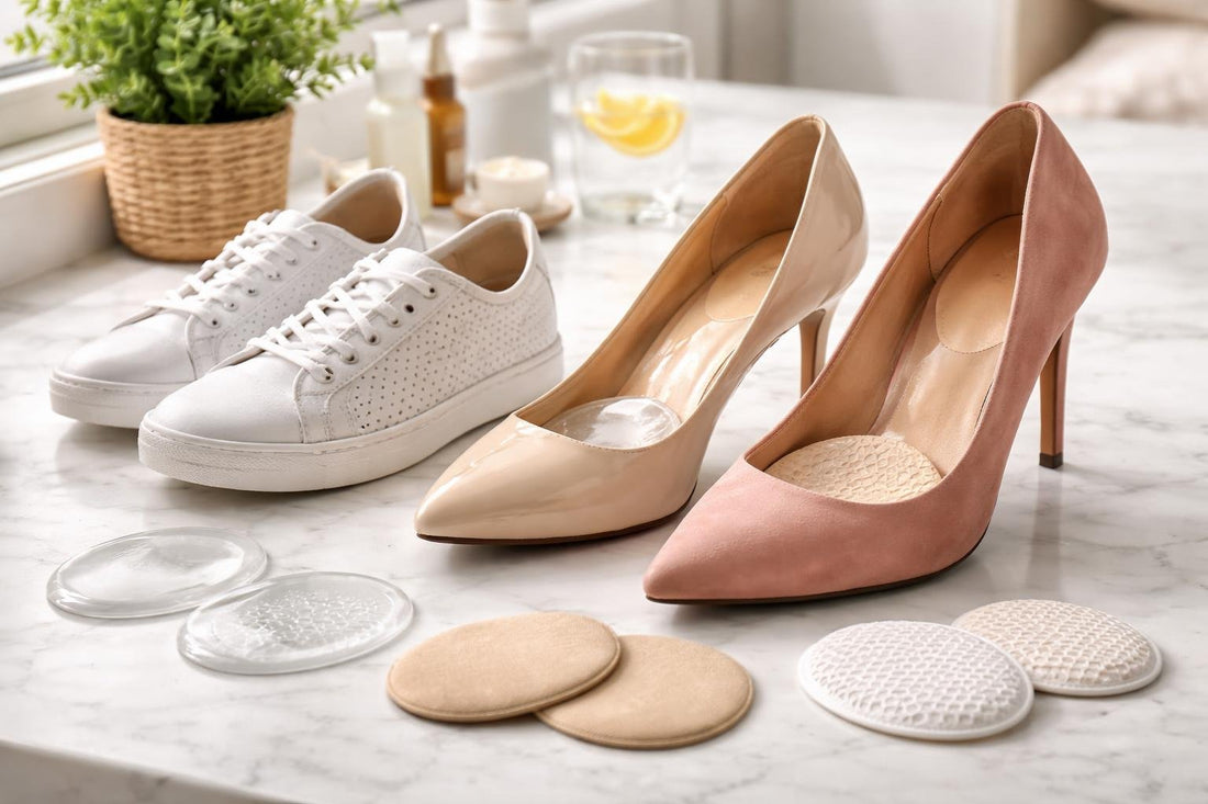 Forefoot cushion pads placed inside women’s high heels