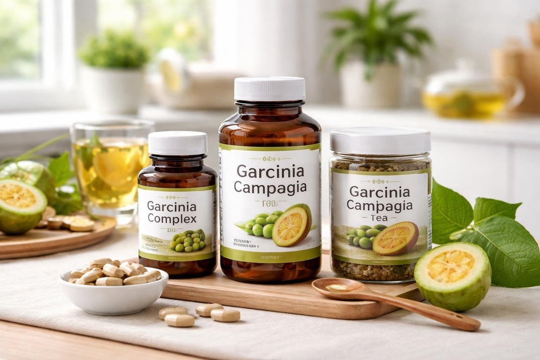 Garcinia Cambogia supplement bottles and capsules close-up
