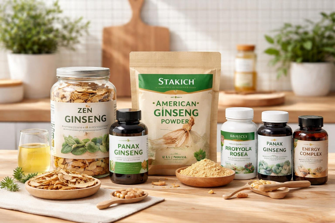 Selection of ginseng supplements and alternatives on display