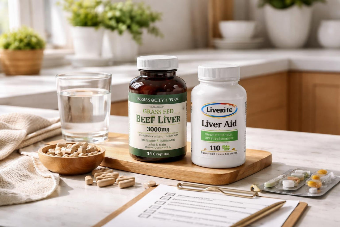 Bottles of glandular extract supplements and checklist