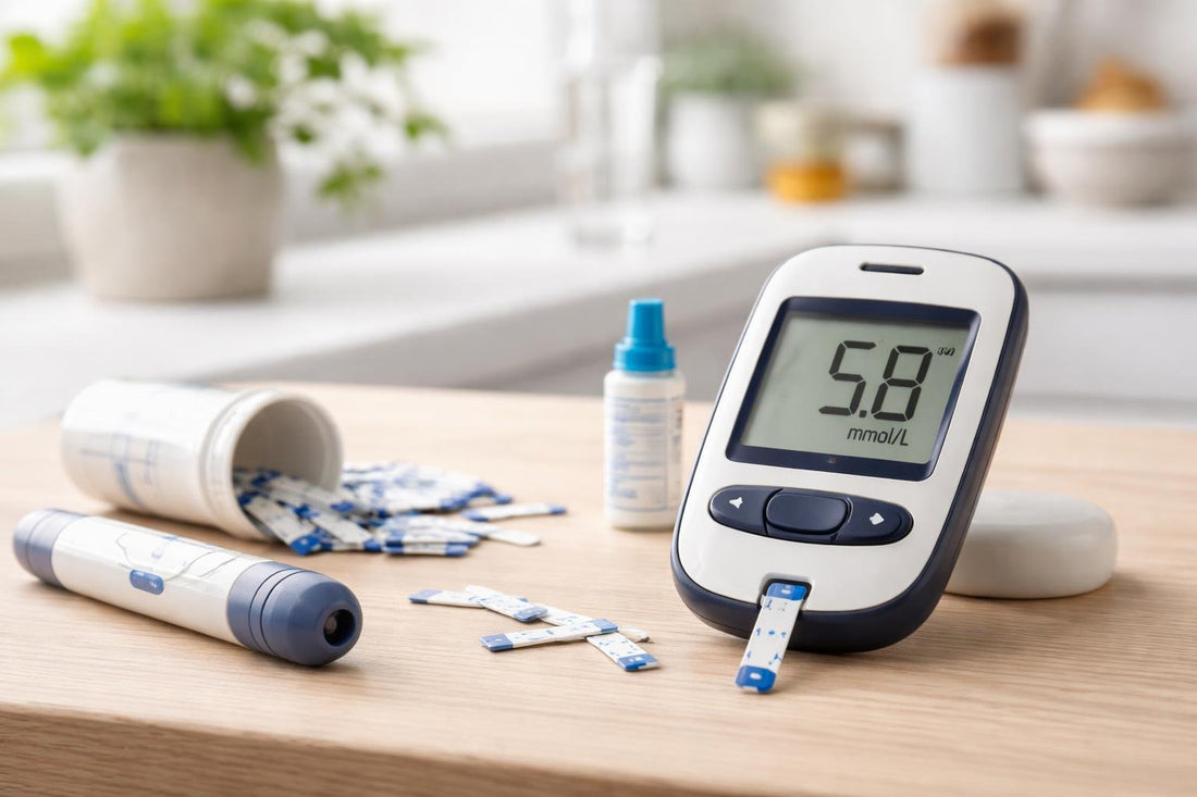 Close-up glucose meter and test strips UK