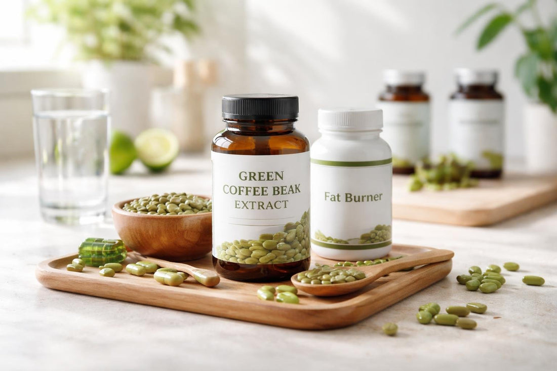 Bottles of green coffee bean extract supplements