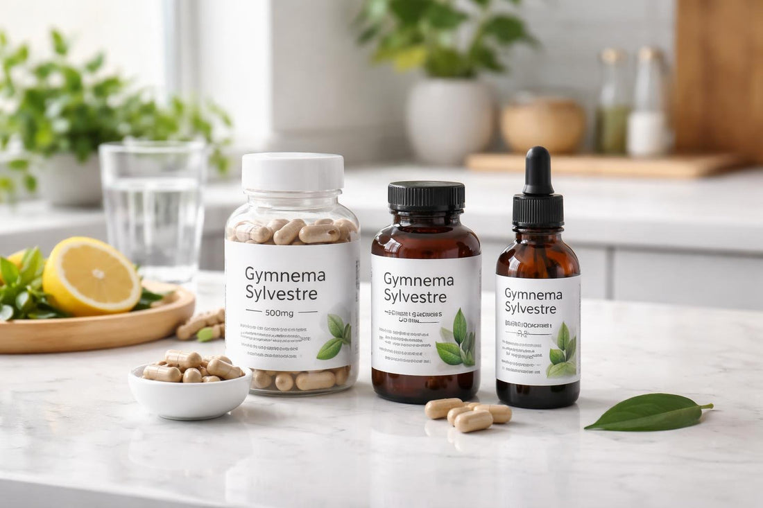 Gymnema Sylvestre supplement bottles and capsules