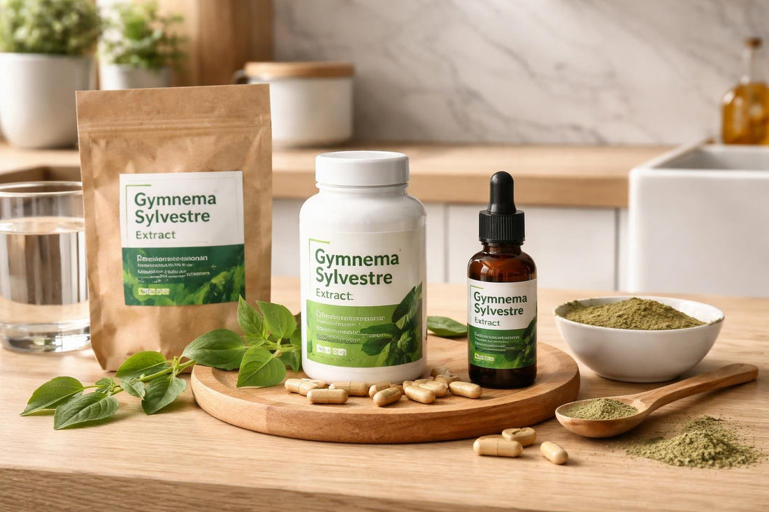 Gymnema Sylvestre supplements on wooden table UK