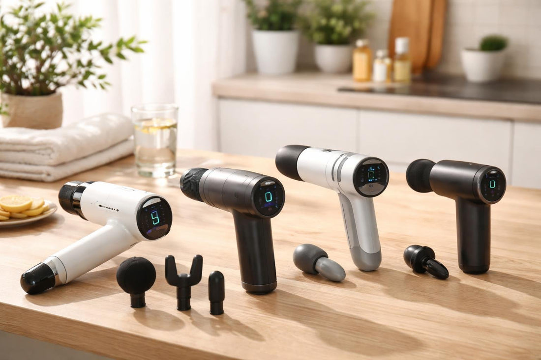 Affordable handheld massager collection on wooden table