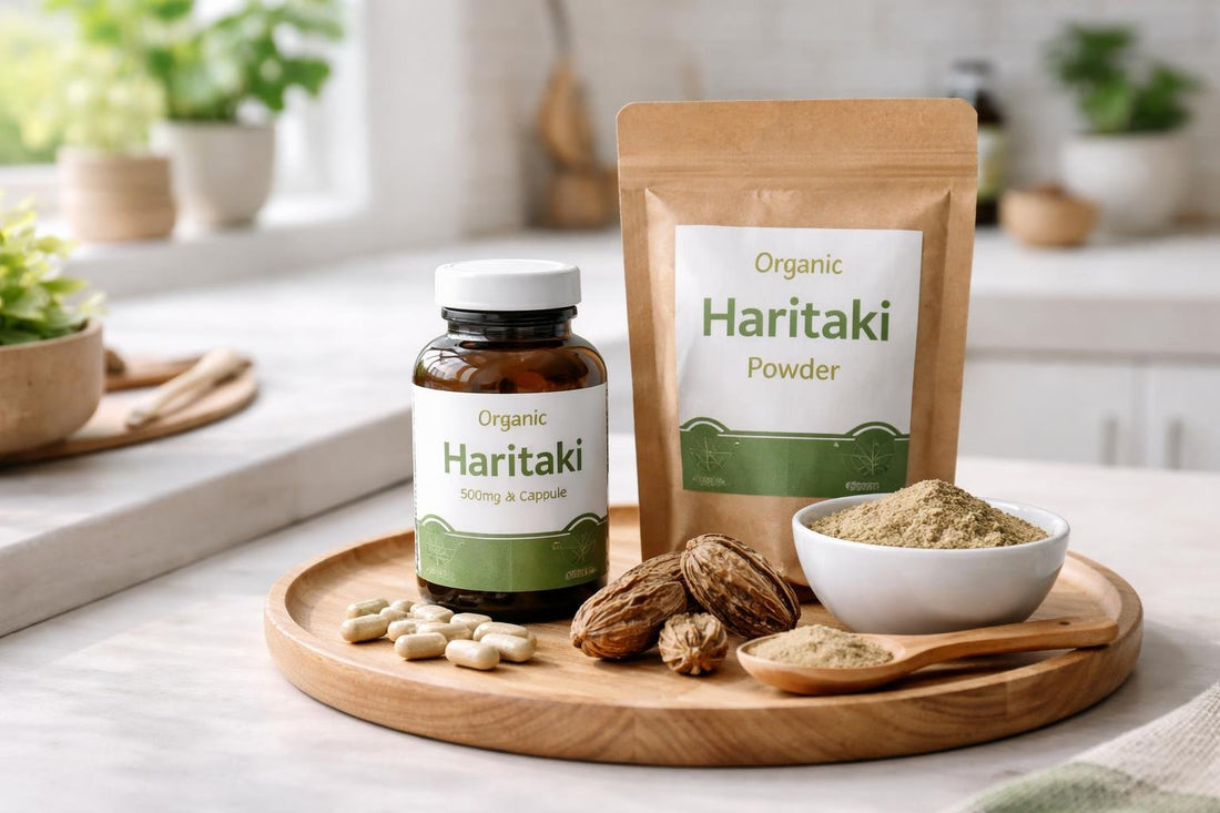 Haritaki capsules and powder with label checklist in UK
