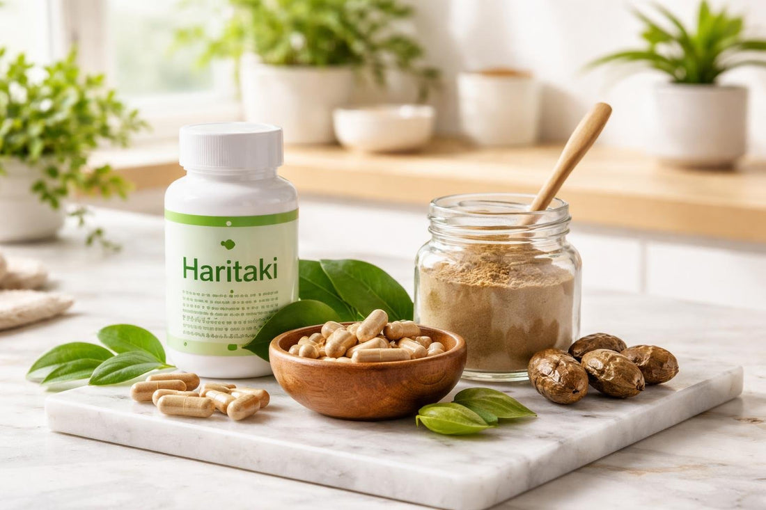 Haritaki supplement capsules and powder for seasonal wellness