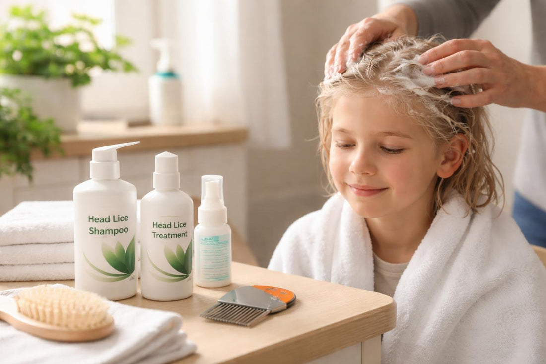 child having gentle head lice shampoo treatment