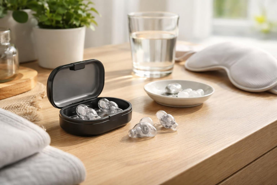 Close-up of hearing protection earplugs in case
