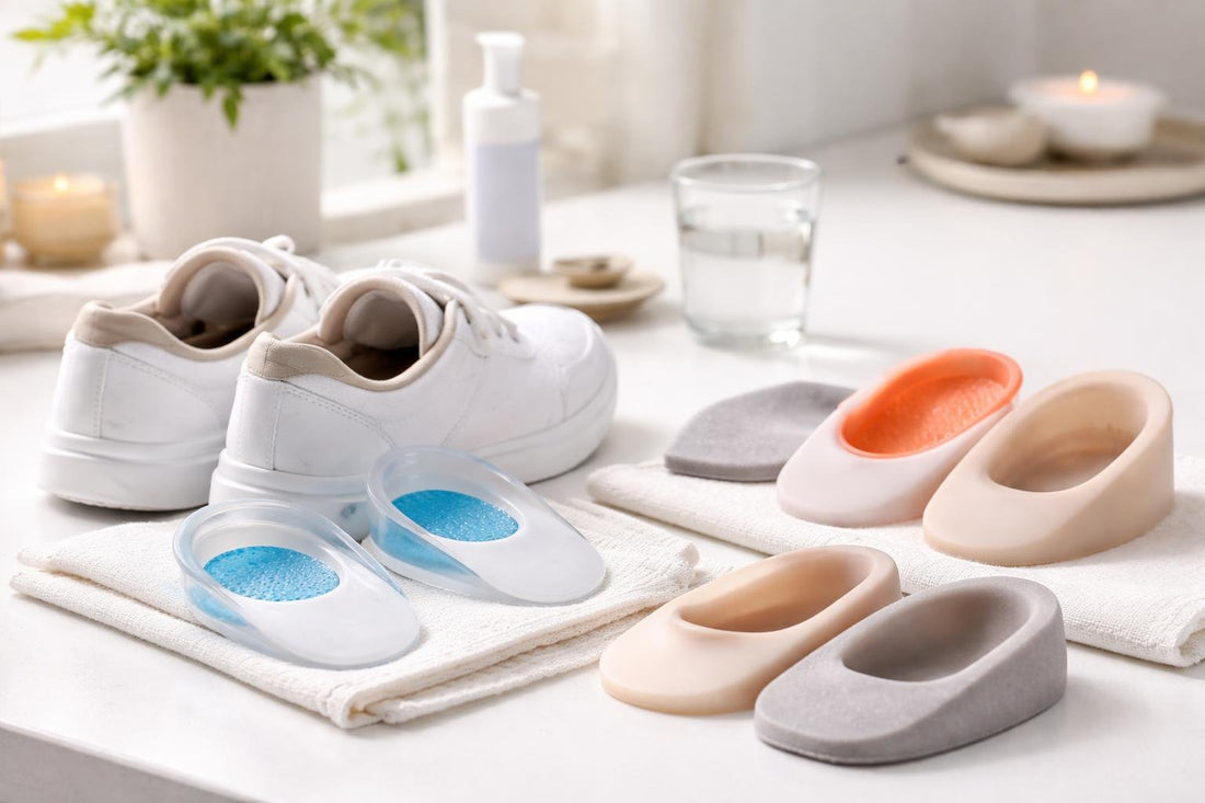 assorted heel cushions and heel cups in shoes