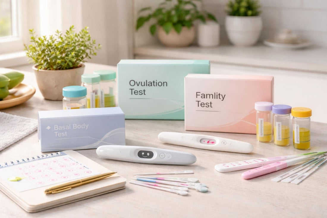 Home family planning test kits arranged for at-home use