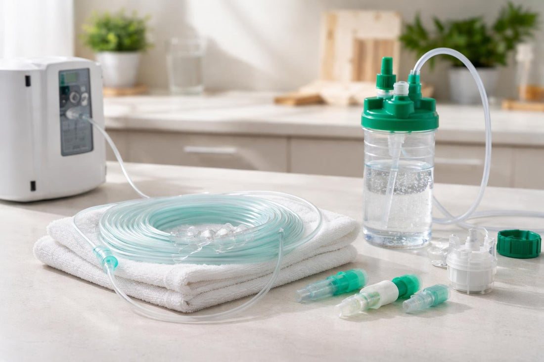 Home oxygen tubing and nasal cannula safety setup