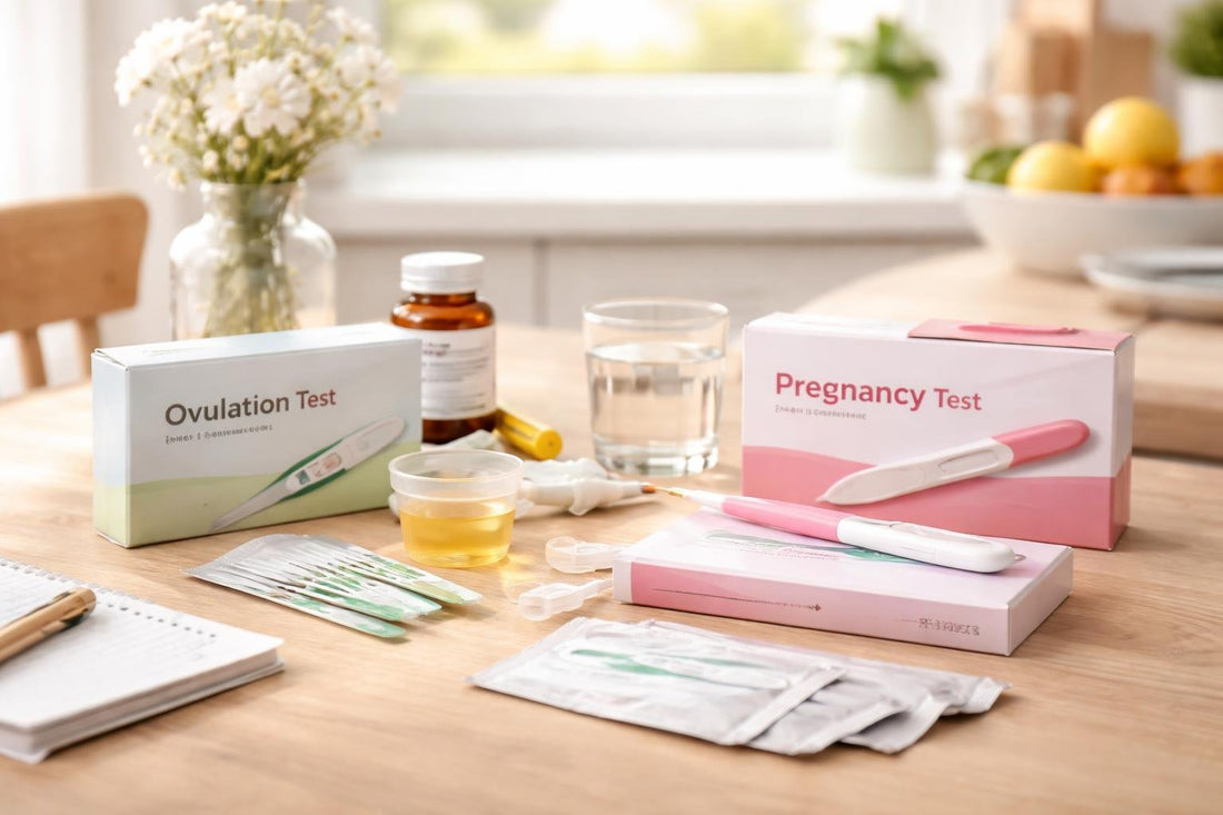 home family planning test kits laid out on table
