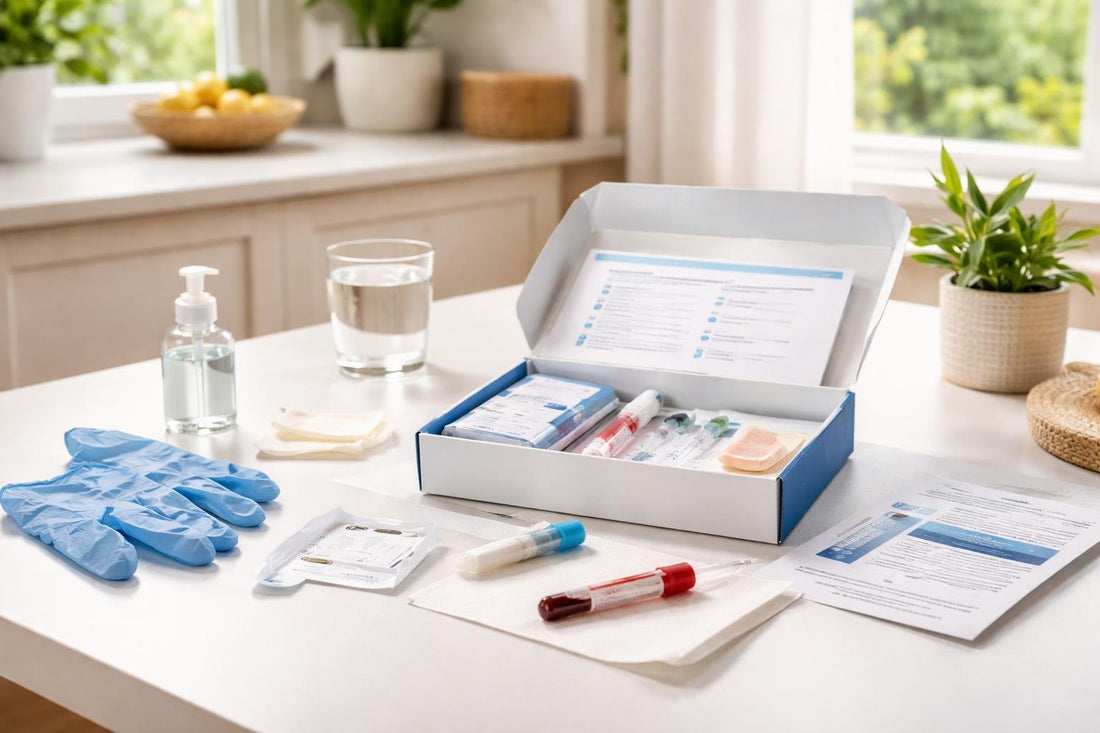 Home health testing kit prepared safely on clean table