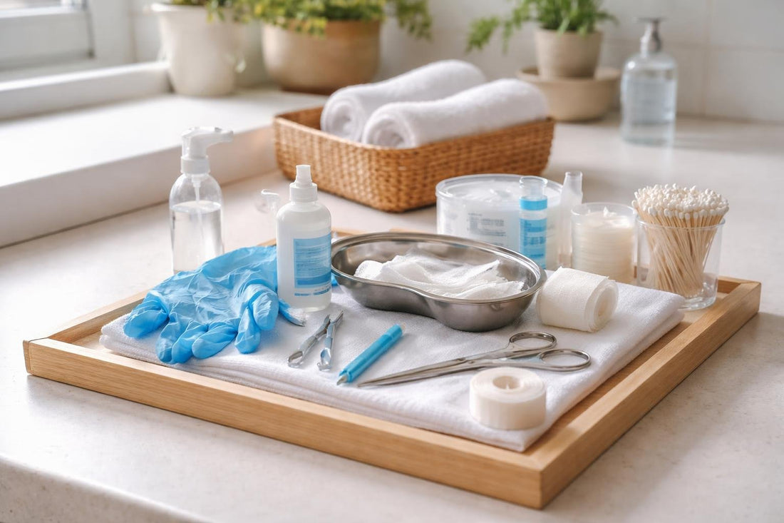 Home tracheostomy care kit set up for daily cleaning