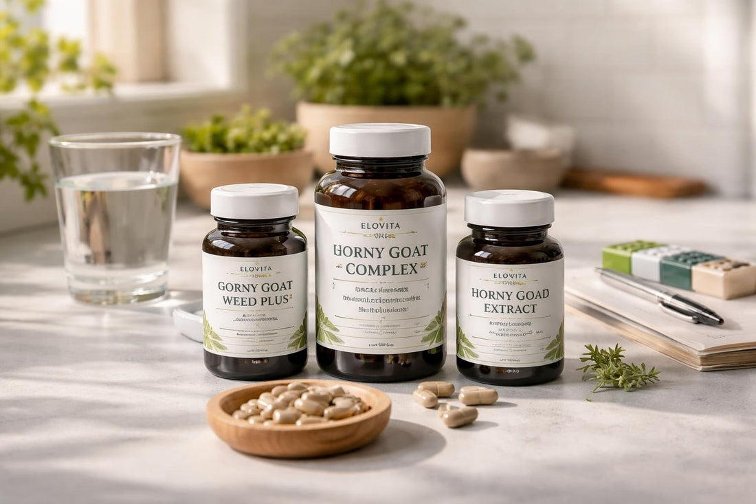 Horny Goat Weed supplement bottles and capsules UK