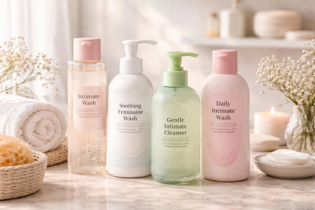 selection of intimate wash bottles for sensitive skin