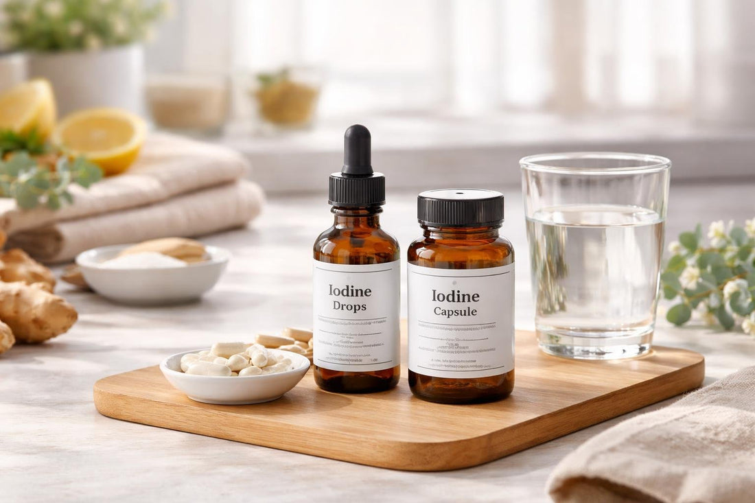 Iodine mineral supplement bottles for seasonal everyday support