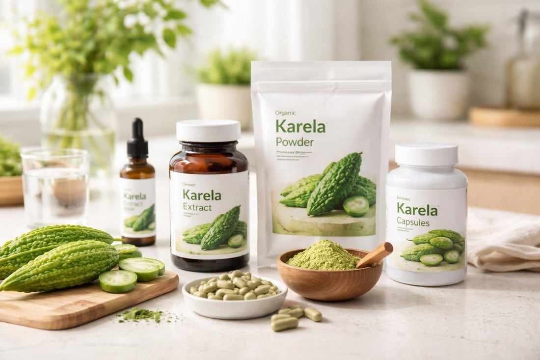 Karela supplements selection: capsules, powders, extracts