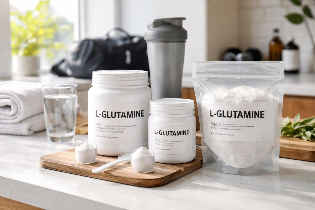 L Glutamine supplement powders and scoops for athletes