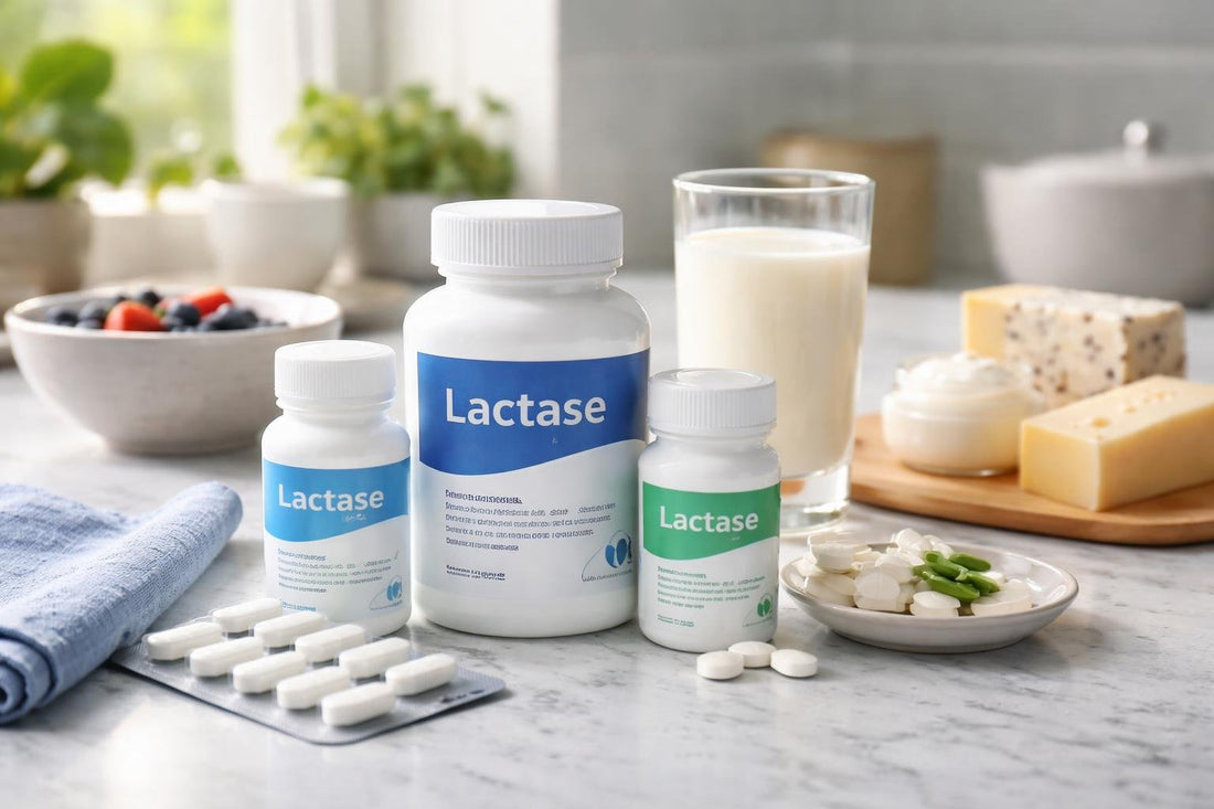 Lactase tablets and bottles for lactose relief