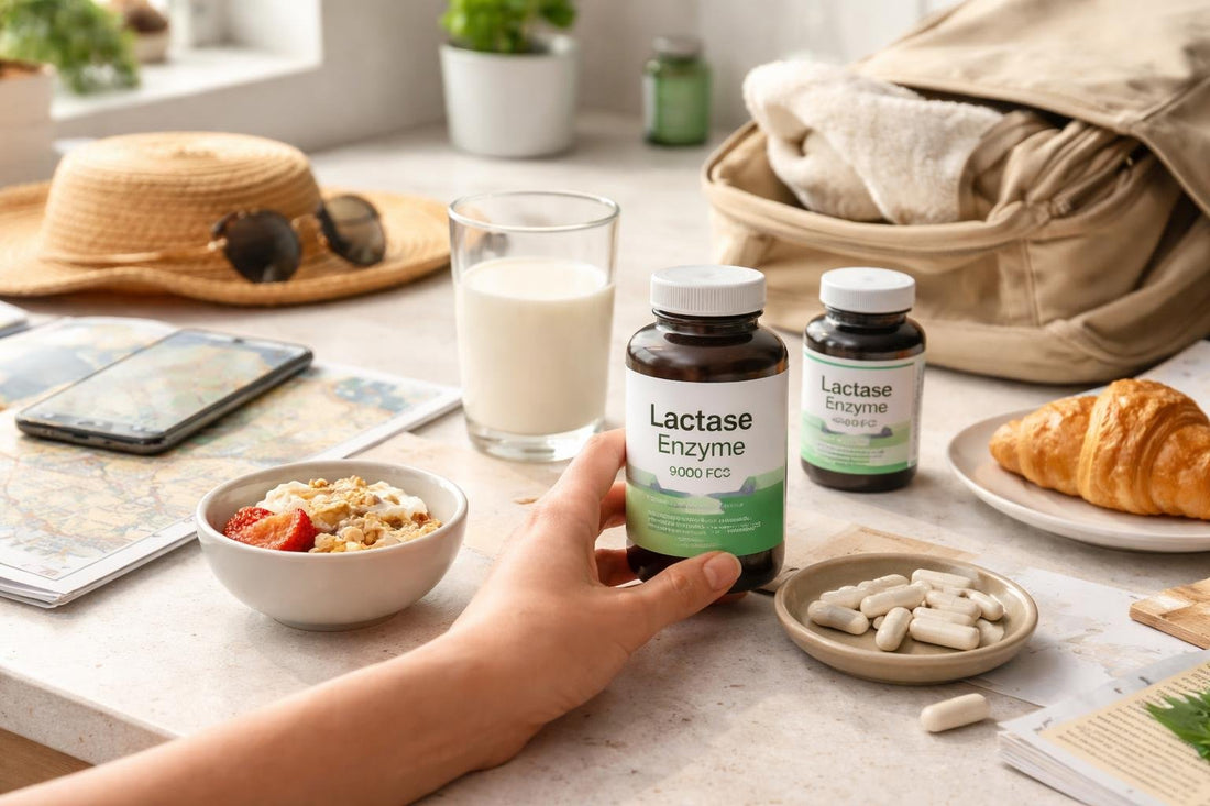 Traveller checking lactase supplements for dairy digestion