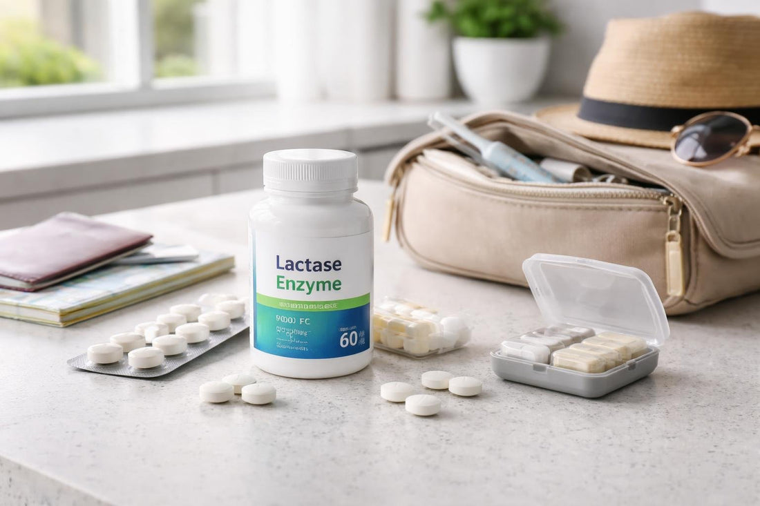assorted lactase enzyme tablets for travel and storage
