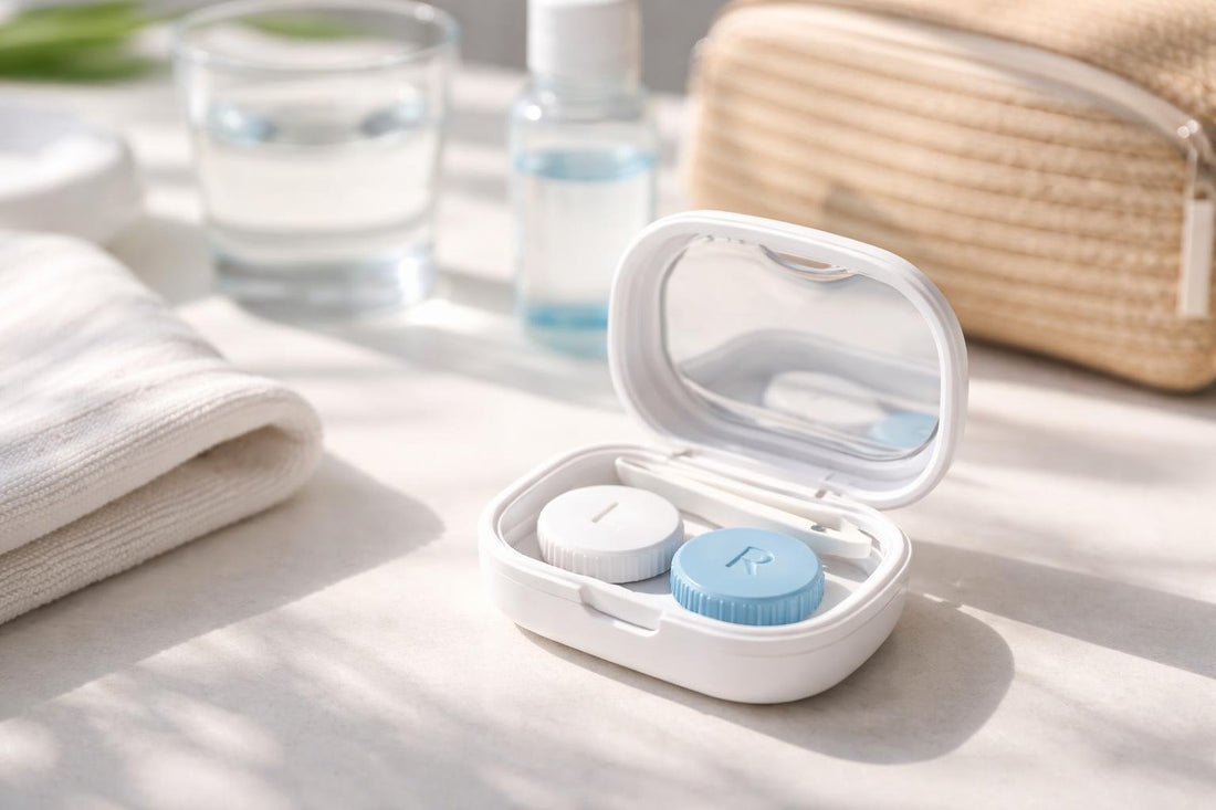 Leak-proof travel contact lens storage case with left right lids