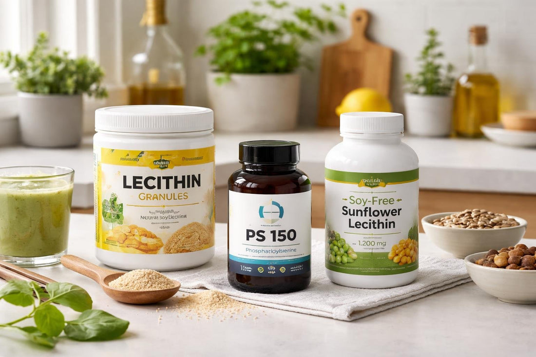 Lecithin supplements and alternatives on kitchen counter
