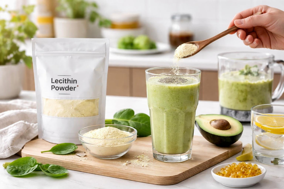 mixing lecithin powder into a smoothie glass