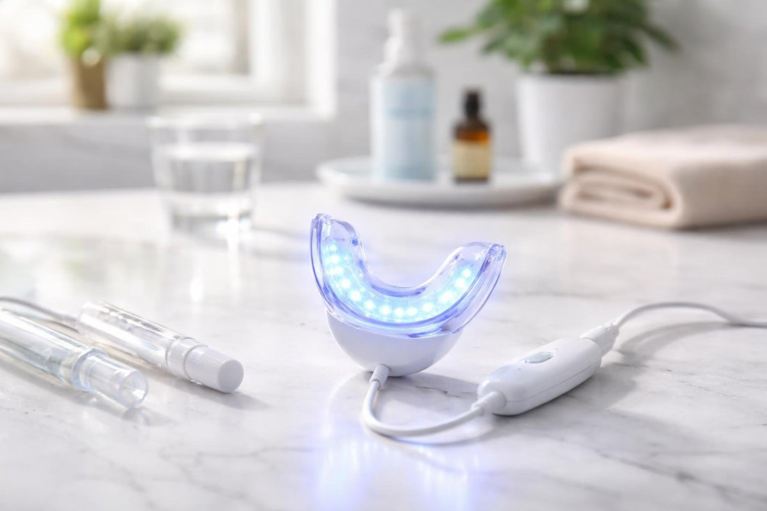 LED teeth whitening accelerator light on countertop