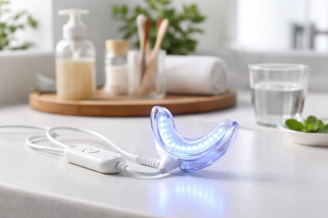 LED teeth whitening lamp on bathroom counter UK