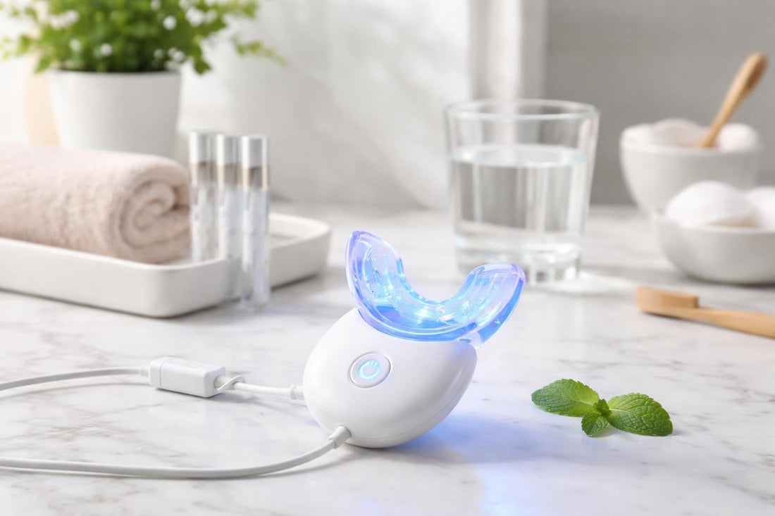LED teeth whitening accelerator light with mouth tray at home