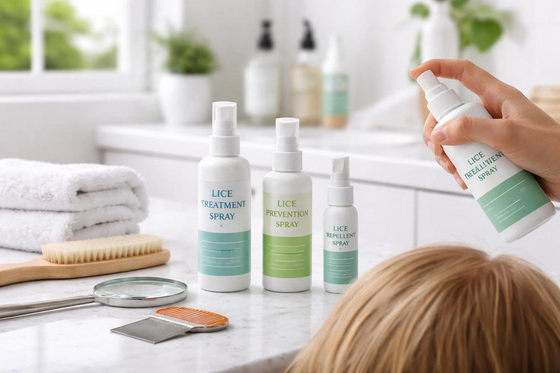 Beginner using lice treatment spray and nit comb