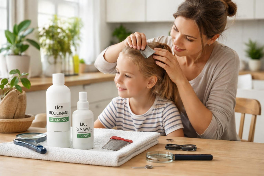 Family using nit comb and lice treatment essentials